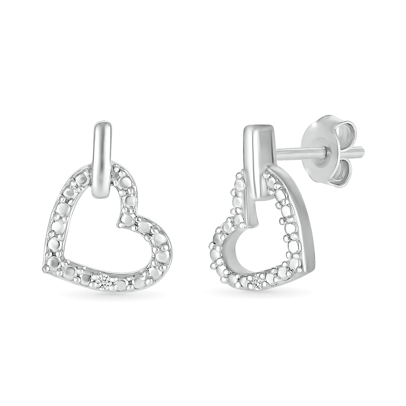 Main Image 2 of Diamond Accent Slanted Open Heart Stud Earrings Sterling Silver