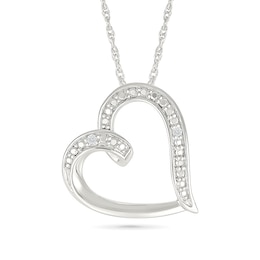 Diamond Accent Slanted Open Heart Necklace Sterling Silver