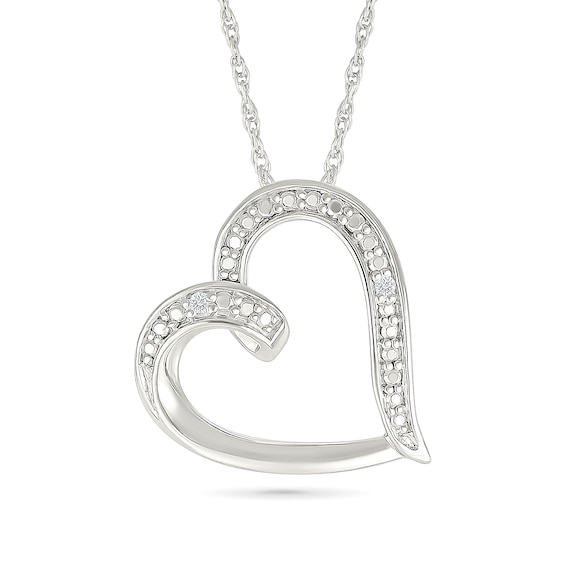 Diamond Accent Slanted Open Heart Necklace Sterling Silver