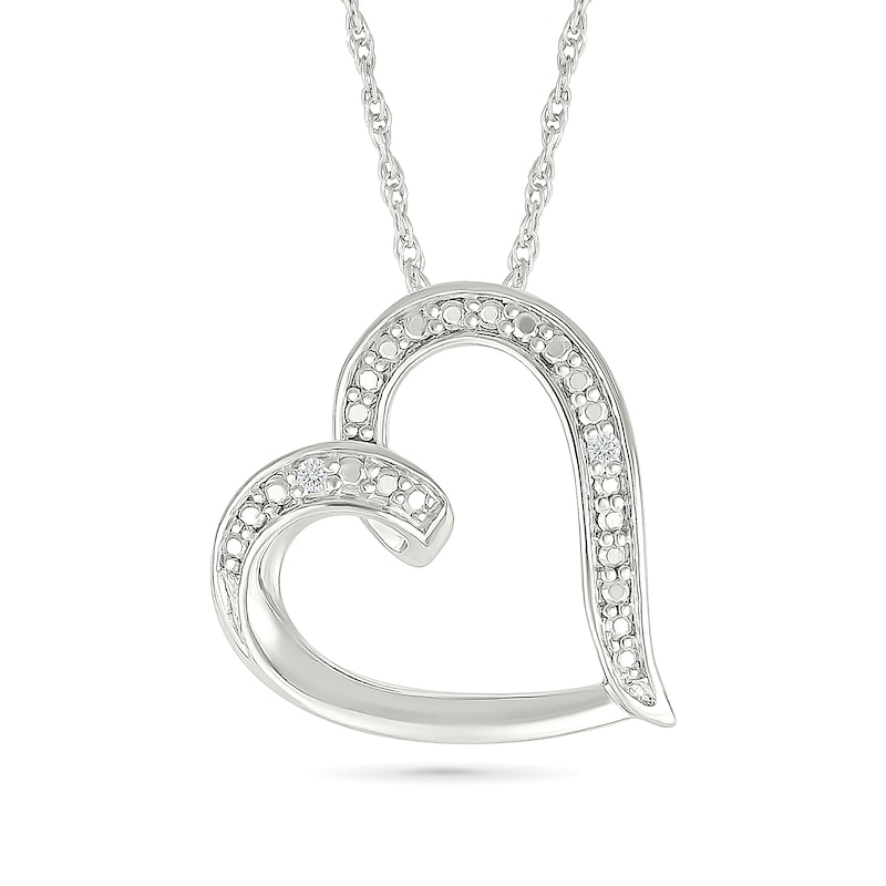 Main Image 1 of Diamond Accent Slanted Open Heart Necklace Sterling Silver