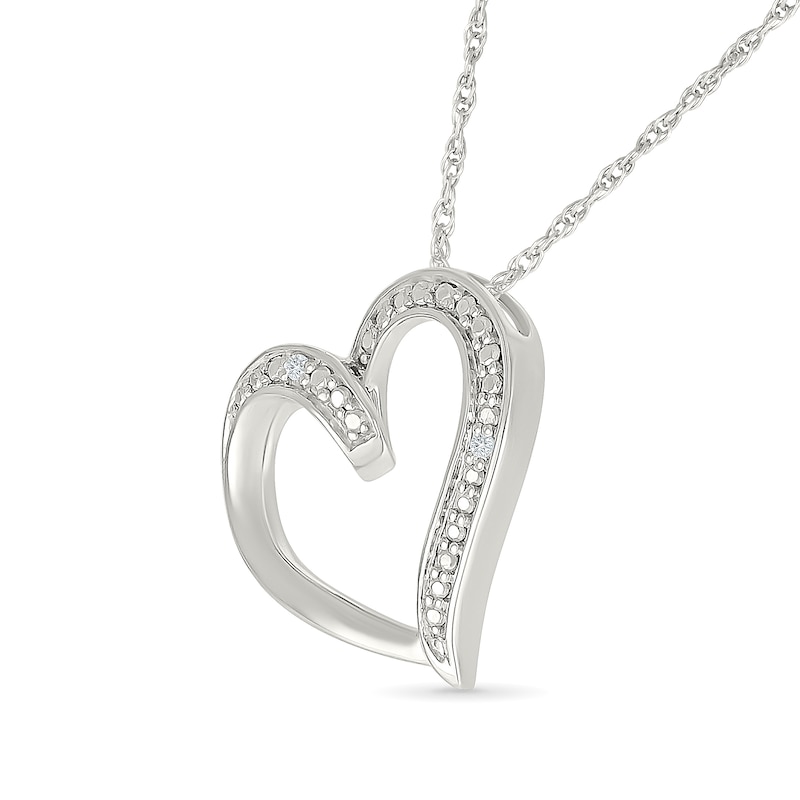 Main Image 2 of Diamond Accent Slanted Open Heart Necklace Sterling Silver