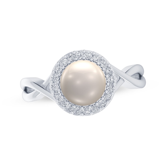 Cultured Pearl & White Lab-Created Sapphire Halo Ring Sterling Silver