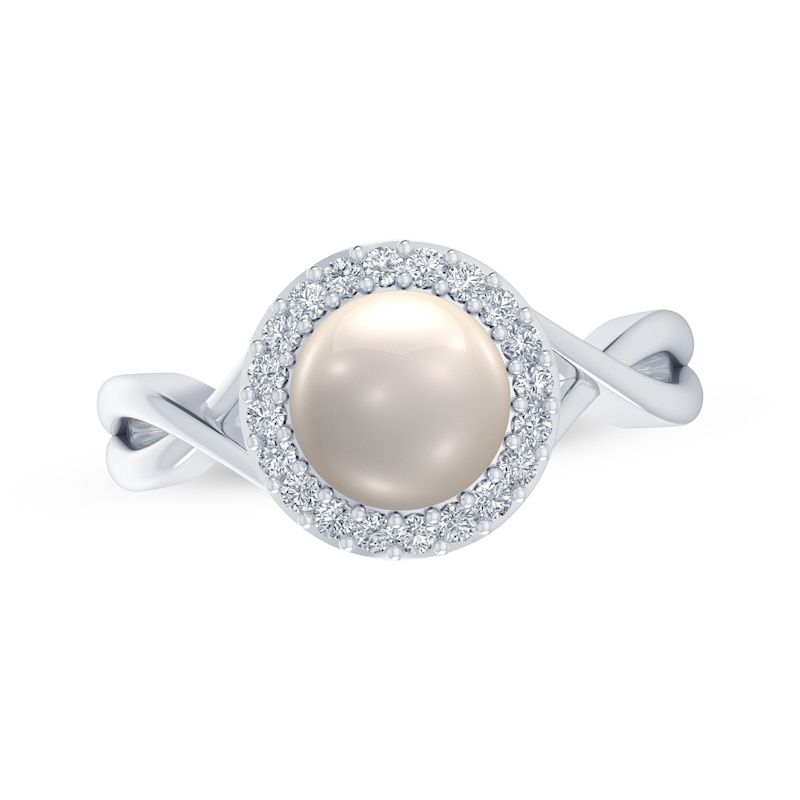 Main Image 1 of Cultured Pearl & White Lab-Created Sapphire Halo Ring Sterling Silver