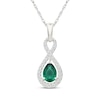 Thumbnail Image 2 of Pear-Shaped Lab-Created Emerald & White Lab-Created Sapphire Halo Gift Set Sterling Silver
