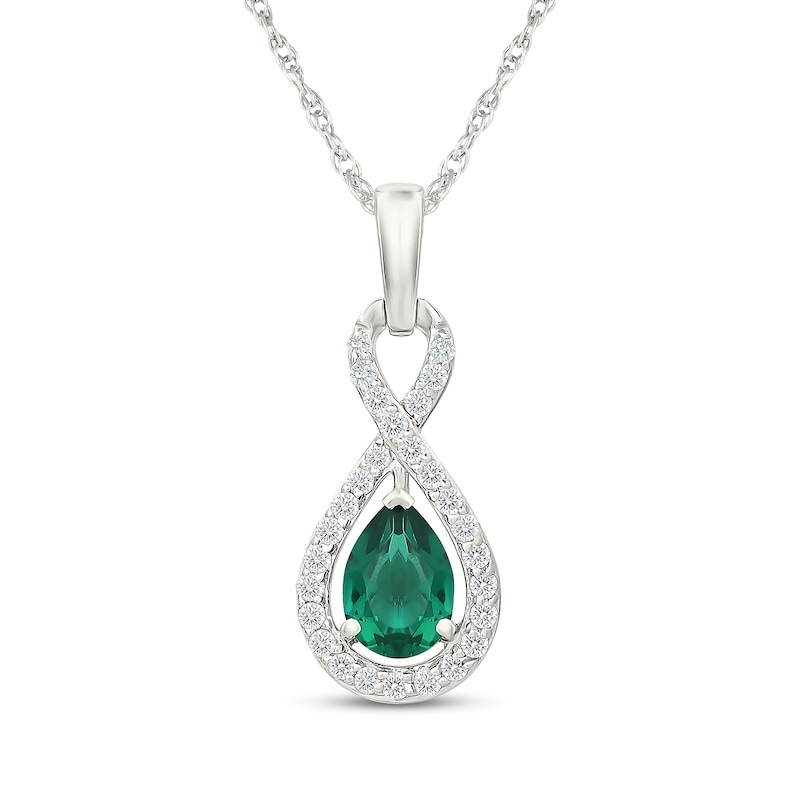 Main Image 2 of Pear-Shaped Lab-Created Emerald & White Lab-Created Sapphire Halo Gift Set Sterling Silver