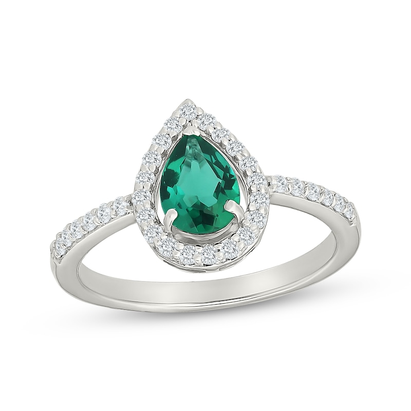 Main Image 3 of Pear-Shaped Lab-Created Emerald & White Lab-Created Sapphire Halo Gift Set Sterling Silver