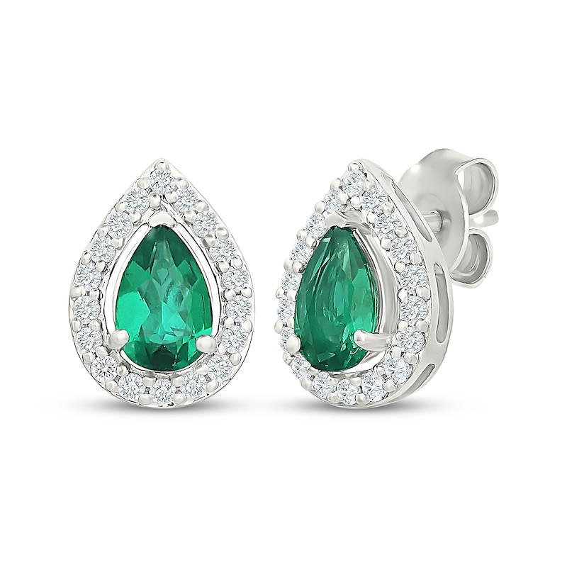 Main Image 4 of Pear-Shaped Lab-Created Emerald & White Lab-Created Sapphire Halo Gift Set Sterling Silver