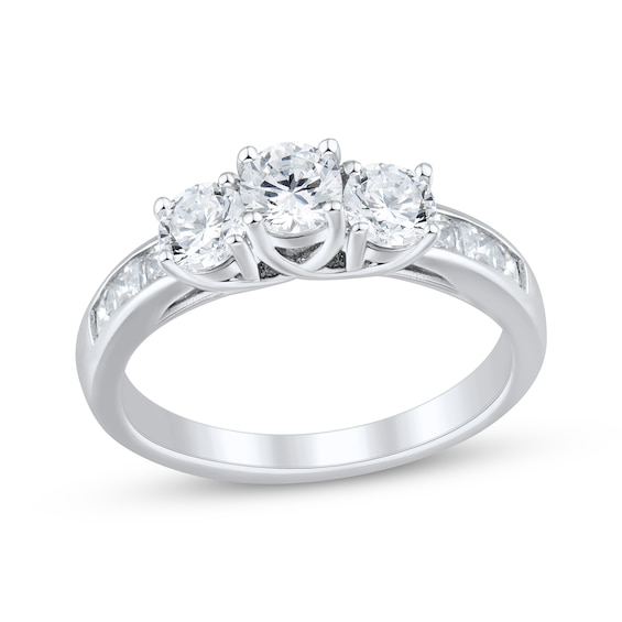 Round-Cut Diamond Three-Stone Engagement Ring 1-1/2 ct tw 14K White Gold