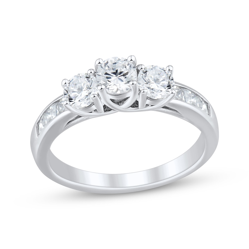 Main Image 1 of Round-Cut Diamond Three-Stone Engagement Ring 1-1/2 ct tw 14K White Gold