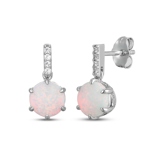 Lab-Created Opal & White Lab-Created Sapphire Drop Earrings Sterling Silver