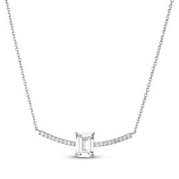 Emerald-Cut White Lab-Created Sapphire Curved Bar Necklace Sterling Silver 18"