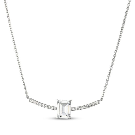 Emerald-Cut White Lab-Created Sapphire Curved Bar Necklace Sterling Silver 18"