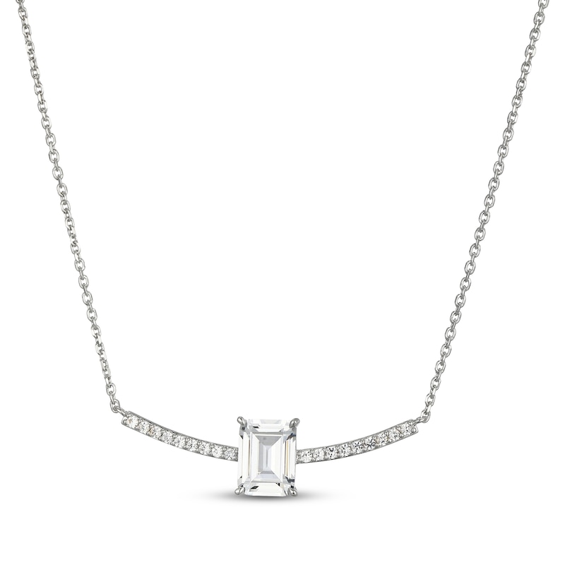 Main Image 1 of Emerald-Cut White Lab-Created Sapphire Curved Bar Necklace Sterling Silver 18"