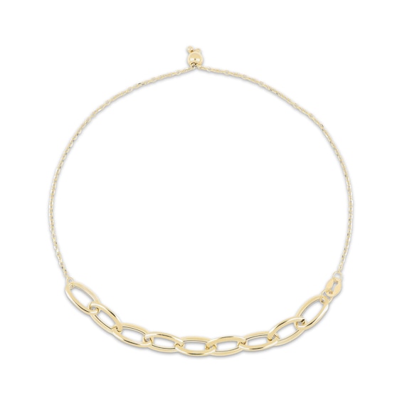 Paperclip Chain Bolo Bracelet Hollow 10K Yellow Gold 9.25"