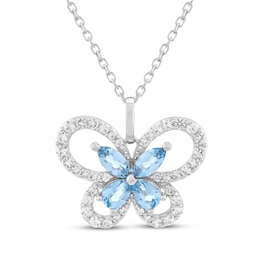 Pear and Marquise-Cut Swiss Blue Topaz & White Lab-Created Sapphire Butterfly Necklace Sterling Silver 18"