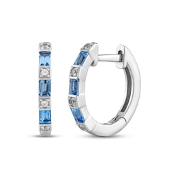 Baguette-Cut Swiss Blue Topaz & White Lab-Created Sapphire Hoop Earrings Sterling Silver