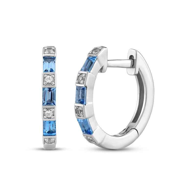 Main Image 1 of Baguette-Cut Swiss Blue Topaz & White Lab-Created Sapphire Hoop Earrings Sterling Silver
