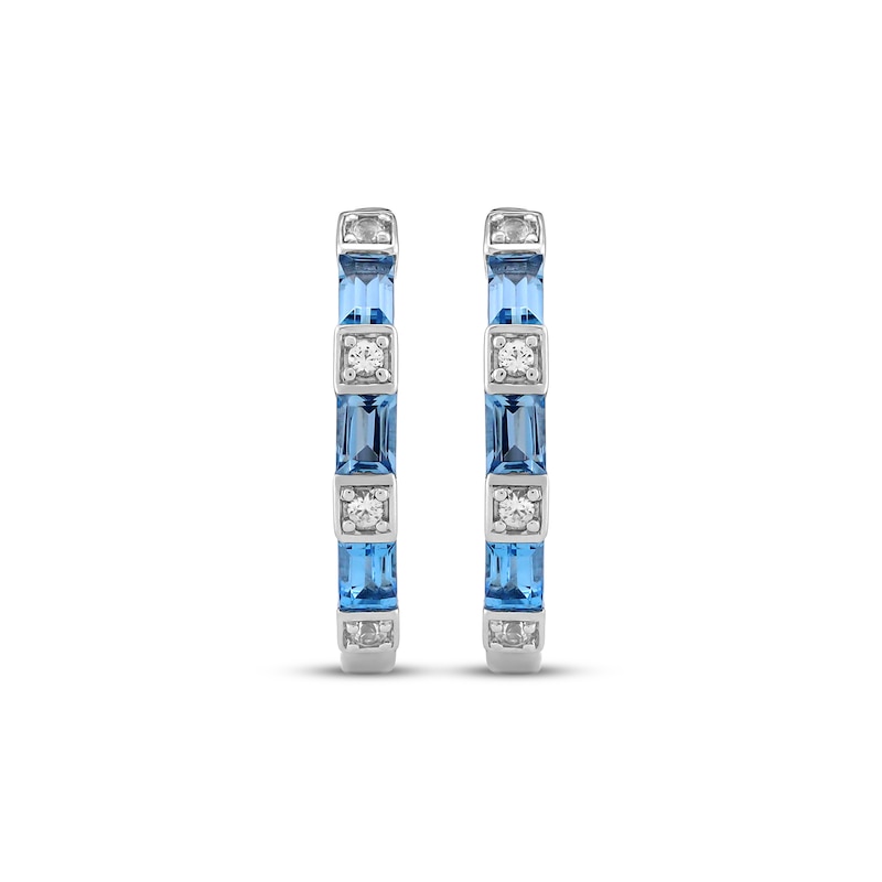 Main Image 2 of Baguette-Cut Swiss Blue Topaz & White Lab-Created Sapphire Hoop Earrings Sterling Silver