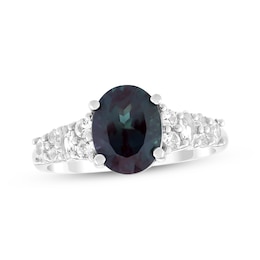 Oval-Cut Lab-Created Alexandrite & White Lab-Created Sapphire Ring Sterling Silver