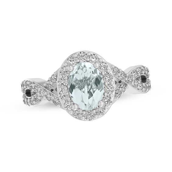 Oval-Cut Aquamarine & White Lab-Created Sapphire Halo Twist Ring Sterling Silver 18"