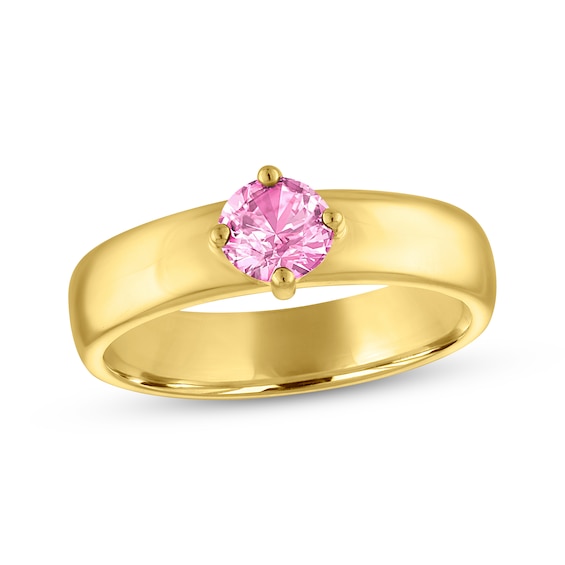 STUDIO BY KAY Round-Cut Pink Lab-Created Sapphire Solitaire Ring 24K Yellow Gold Vermeil Sterling Silver