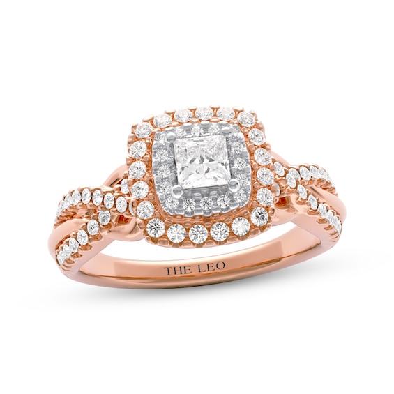 THE LEO Diamond Certified Princess-Cut Halo Engagement Ring 3/4 ct tw 14K Two-Tone Gold