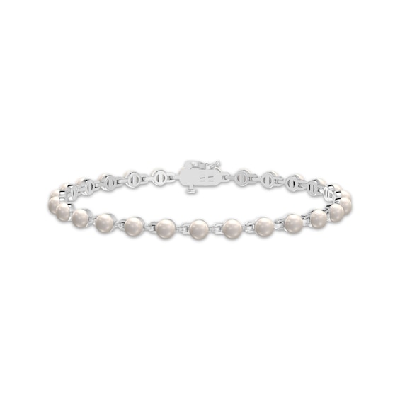 Button Cultured Pearl Link Bracelet Sterling Silver 7.25"