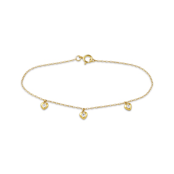 KAY Lab-Grown Diamonds Heart Dangle Chain Bracelet 1/10 ct tw 10K Yellow Gold 7.25"