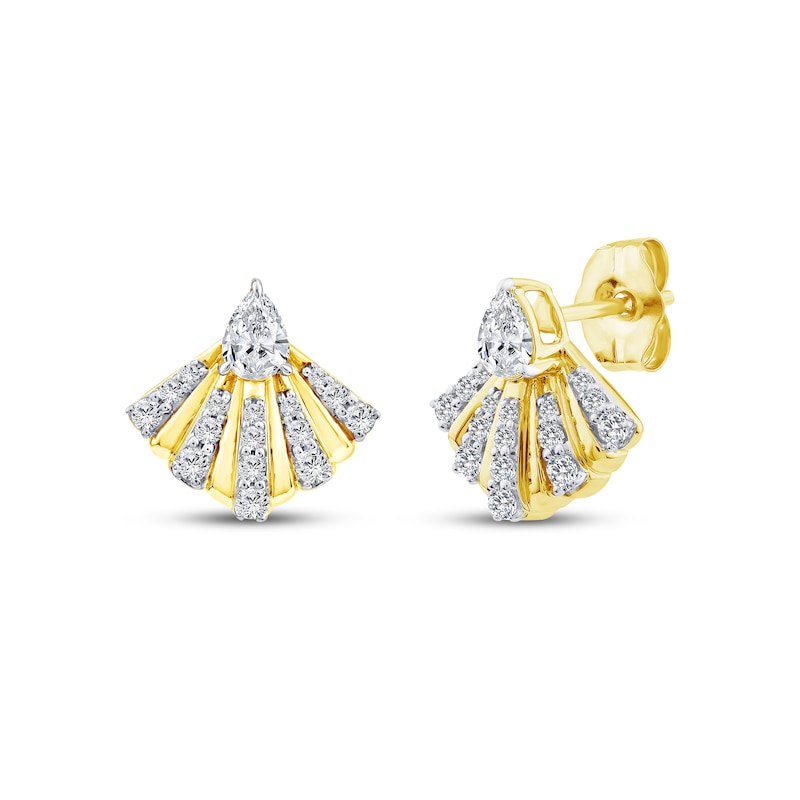 Main Image 1 of KAY Lab-Grown Diamonds Pear-Shaped & Round-Cut Fan Stud Earrings 1/2 ct tw 18K Yellow Gold-Plated Sterling Silver