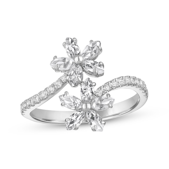 Marquise-Cut White Lab-Created Sapphire Flower Bypass Ring Sterling Silver