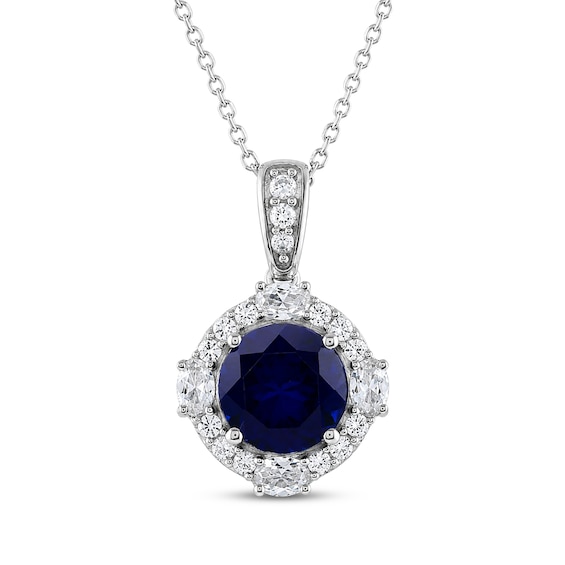 Round & Oval-Cut Blue & White Lab-Created Sapphire Halo Necklace Sterling Silver 18"
