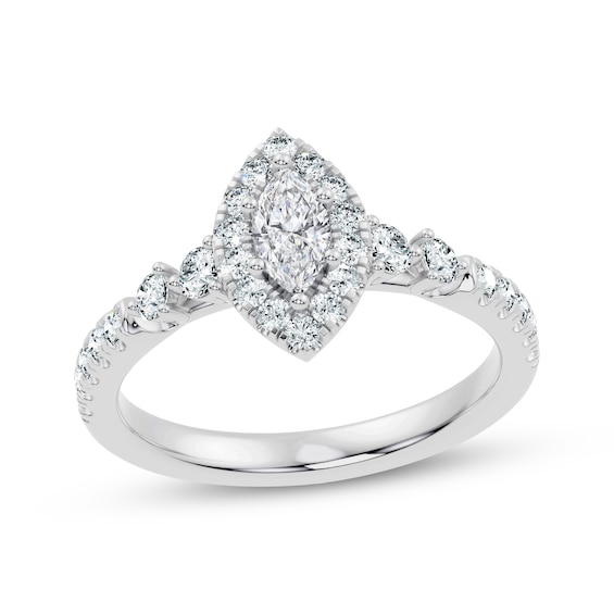 Now + Forever Lab-Grown Diamonds Marquise-Cut Halo Engagement Ring 3/4 ct tw 14K White Gold