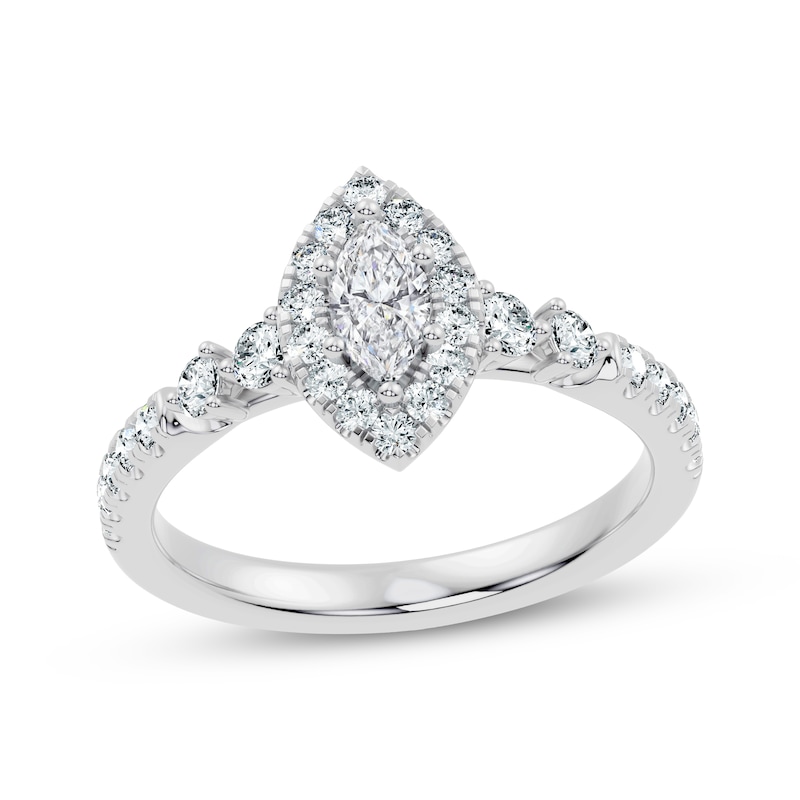 Main Image 1 of Now + Forever Lab-Grown Diamonds Marquise-Cut Halo Engagement Ring 3/4 ct tw 14K White Gold
