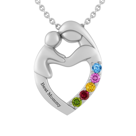 Family Birthstone Mother and Child Necklace (1-5 Stones 1 Line)