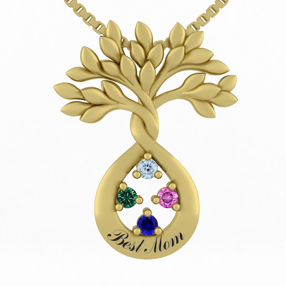 Birthstone Family & Mother's Tree Necklace (2-4 Stones and 1 Line)