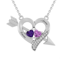 Couple's Birthstone Heart and Arrow Necklace (2 Stones and Lines)