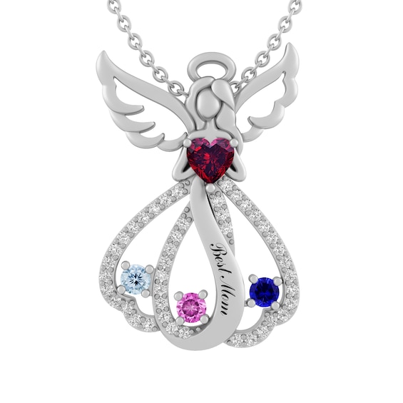 Birthstone Family & Mother's Angel Necklace (1 Line)