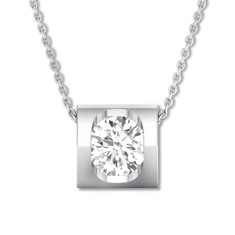 Diamond Solitaire Necklace 1/4 Carat Round-cut 14K White Gold 16"