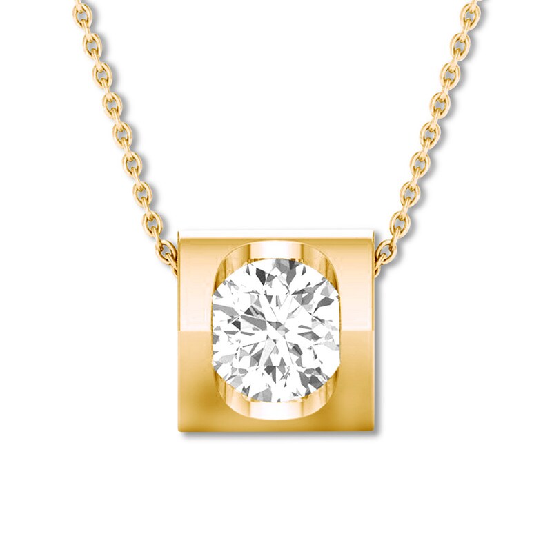 Diamond Solitaire Necklace 1/4 Carat Round-cut 14K Yellow Gold 16"