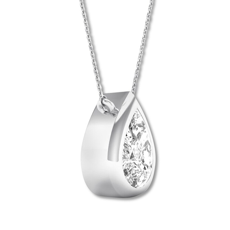 Diamond Solitaire Necklace 1/5 Carat Pear-shaped 14K White Gold 18"