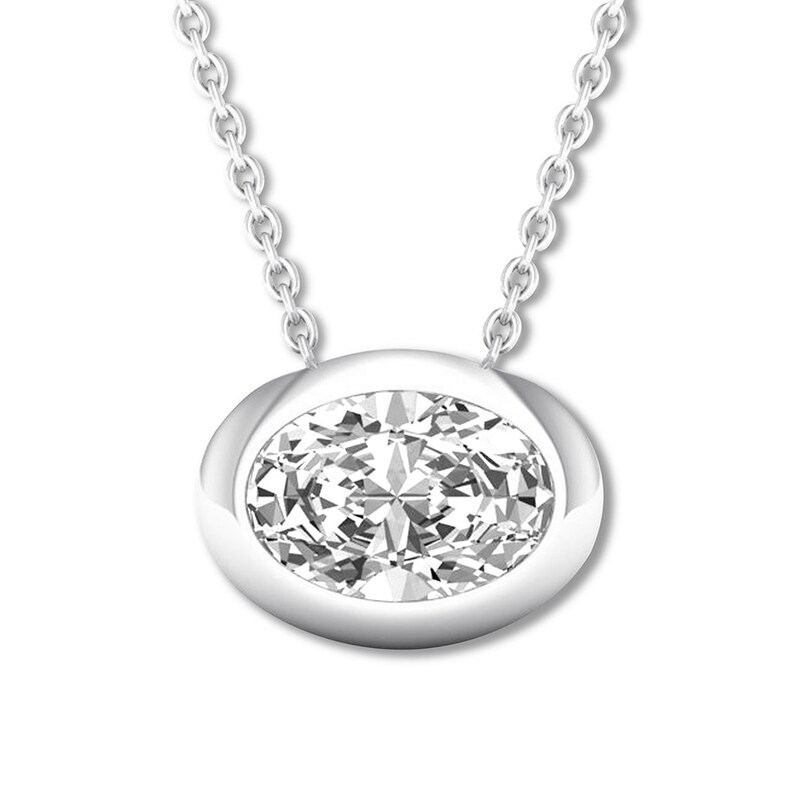 Oval Diamond Solitaire Necklace 1/5 Carat 14K White Gold 16"