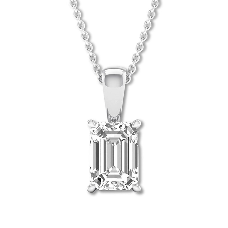 Emerald Cut Diamond Solitaire Necklace 1 2 Carat 14k White Gold