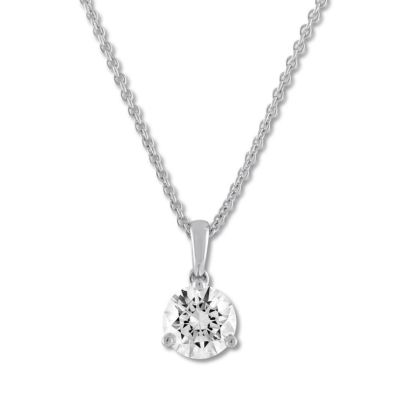 Certified Diamond Solitaire Necklace 1 ct Round 14K White Gold 18.25"