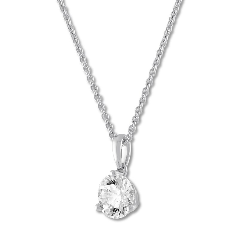 Certified Diamond Solitaire Necklace 1 ct Round 14K White Gold 18.25"