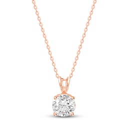 Solitaire Diamond Necklace 1 ct tw Round-cut 14K Rose Gold 18&quot;