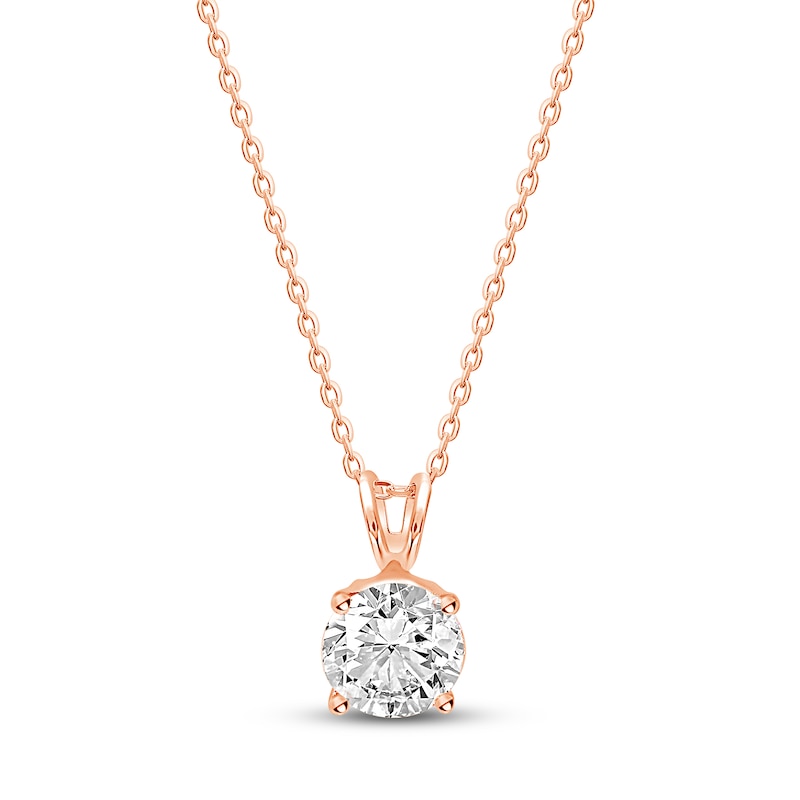 Solitaire Diamond Necklace 1 ct tw Round-cut 14K Rose Gold 18 (I/I2)