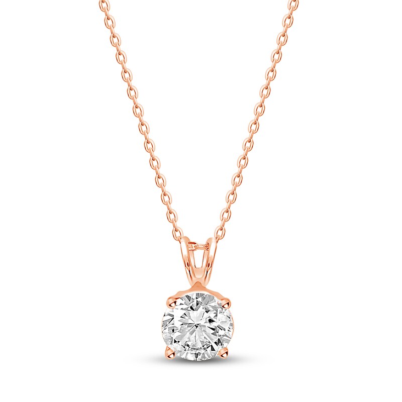 Solitaire Diamond Necklace 1 ct tw Round-cut 14K Rose Gold 18 (I/I2)