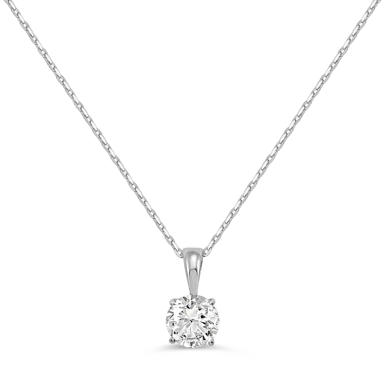 Solitaire Diamond Necklace 1 ct tw Round-cut 14K White Gold 18" (I/I2)