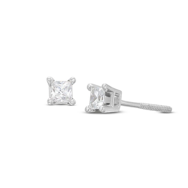 Main Image 1 of Certified Princess-cut Diamond Earrings 1/4 ct tw 14K White Gold (I/I1)