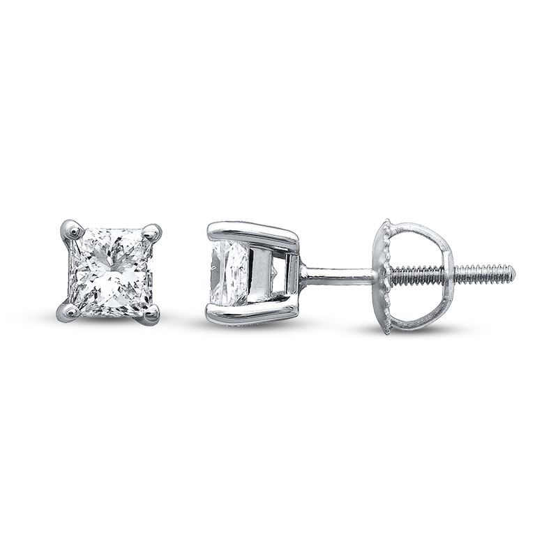 Main Image 1 of Certified Diamond Princess-cut Earrings 3/4 ct tw 14K White Gold (I/I1)